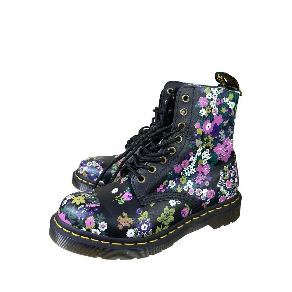 Dr. Martens 1460 Pascal Vintage Floral Leather Combat Boots Black US 7